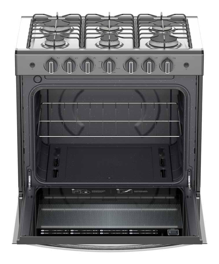 Acros ABR4120G cocina Cocina independiente Eléctrico Encimera de gas Negro, Acero inoxidable